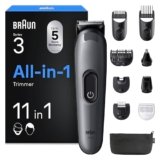 Braun Rifinitore All-In-One Series 3, Rasoio Elettrico Barba E Capelli 11In1, Con Lama Affilata A Vita, 14 Lunghezze, 50 Min di Autonomia, Rifinitore All-In-One Per Viso E Capelli, AIO3565 Grigio