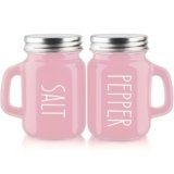 Pink Salt and Pepper Shakers Set – Pink Kitchen Accessories – Pink Kitchen Decor – 4 oz Glass Salt and Pepper Set for Cooking Table, RV, BBQ, Easy to Clean & Refill