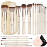 Pennelli Make Up HEYMKGO 18 pezzi pennelli per il trucco professionale con 2 soffietti per la polvere e borsa da viaggio, pennello sintetico premium per il fondotinta pennello per il viso e ombretto