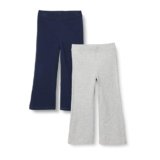 Amazon Essentials Leggings a Zampa da Ragazza, vestibilità Aderente, in Maglia, Confezione da 2, Blu Navy/Grigio Chiaro, Taglia S