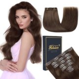 HotLulana Extension Capelli Veri Clip, 7pcs Marrone Invisible extensions 14 Pollice Extension Clip Capelli Veri 2# 35cm 80g