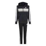 adidas Unisex – Bambini SEASONAL ESSENTIALS TIBERIO 3 STRIPES FLEECE TRACKSUIT, black/white/grey two, 15-16 Years