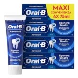 Oral-B Dentifricio Advanced Rigenera Smalto, Sapore Menta Piperita e Eucalipto, 4 Dentifrici, Pulizia Denti Efficace, Confezione 4x75ml MAXI CONVENIENZA