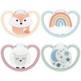 NUK Space Day & Night ciuccio | 0-6 mesi | Succhietti che si illuminano al buio con ventilazione extra per pelli delicate | Silicone senza BPA | Volpe & Pecora | 4 pezzi