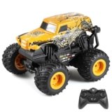 DYODYORC Remote Control Car, 2.4Ghz All Terrain Monster Truck Toys, RC Truck with Music, 3 Lighting Effects, 360 Stunt Capable, 2 Batteries Ready to Run, Toy Gifts for Boys and Girls (Yellow)
