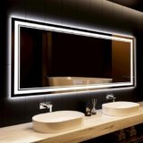 baklon Specchio Bagno con Luce 150 x 90 cm, Interruttore Tattile, Funzione Anti-Condensa, 3 Temperature di Luce Dimmerabili, IP65, Vetro Temperato HD Anti-Esplosione, Doppio Anello Luminoso