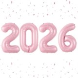2026 Balloons,Pink 40Inch Number 2026 Balloons Pastel Pink 2026 Helium Foil Balloon,Happy New Year Balloons for New Year Eve Christmas Graduation Party Decorations