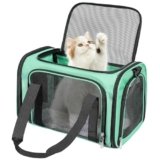 Discala Cat Dog Carrier Up to 15 Lbs TSA Airline Approved Pet Carrier for Small Medium Cats Puppies Dog Carriers for Small Dogs Collapsible Soft Sided Cat Travel Carrier – Green 15.7″x10.2″x10.2″