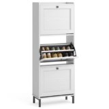 Bealife Scarpiera Ingresso con 3 Ante a Ribalte，Scarpiera Salvaspazio slim，Scarpiera Legno per Ingresso, Corridoio, 50x24x130 cm ，Bianco (3 Pareggi)