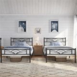 Yaheetech Set di 2 Struttura Letto Singolo in Ferro con Spazio Aggiuntivo Testiera a Forma di Nuvole Camera da Letto Ospiti Soggiorno Nero 90 x 200 cm