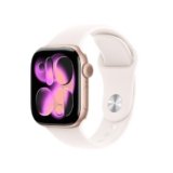 Apple Watch Series 11 GPS, Cassa 42 mm in alluminio color oro rosa con Cinturino Sport rosa fard – S/M