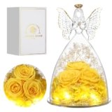 Tiaronics Christmas Rose Gifts for Women Preserved Real Flower in Glass Angel Figurines Roses for Delivery Prime Birthday Gifts for Mom Grandma Girlfriend Wife Her, Yellow