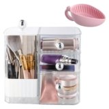Joyan Organizer Trucchi, Porta Trucchi Organizer con 3 Cassetti, Porta Pennelli Make Up Sollevabile, Organizzatori Cosmetici di Grande Capacità, Portatrucchi Organizzatore Antipolvere