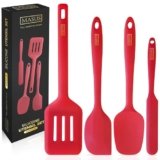 MASUS Silicone Spatula Set 4 Pc Rubber Spatulas With a Turner For Nonstick Pans – Rubber Spatula Set Heat Resistant 600°F For Baking- Cooking plastic spatula, BPA-Free, Dishwasher Safe