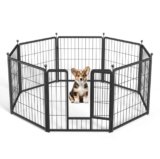 YSSOA Dog Playpen Indoor, Puppy Playpen Indoor Outdoor for Yard, Camping, RV, 24″ Height 8 Panels Heavy Duty Dog Pen for Puppies/Small Dogs, Black