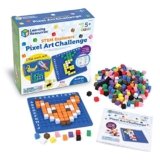 Learning Resources STEM Explorers Pixel Art Challenge – Math Puzzles, Pattern Blocks, Sensory Bin, Arts and Crafts, Math Manipulatives, Building Toys, Montessori