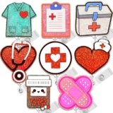 Hotlea 8 PCS Nurse Badge Reels Set Retractable ID Badge Holder with ID Clip Funny Nurses Doctors Medical Assistants Essentials for Work for NICU LN LPN CNA Mental Health