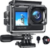 Action Camera 4K 30FPS GA120,WOLFANG Dual Color Screen Action Cam,20MP WIFI,Grandangolo 170°,Subacquea 40M Impermeabile Videocamera,Microfono Esterno, Telecomando,2 Batteries e Action Camera Accessori