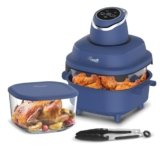 Rosewill 4-in-1 Portable Glass Air Fryer, 4.7QT Transparent Glass Cooking Pot with Storage Lid & Tongs, Compact Smart for Deep Roast, Recrisp, Keep Warm – Navy Blue