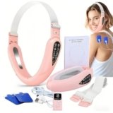 Massaggia Forma V Elettrica + Elettrostimolatore 2026 Versione – Riduttore Doppio Menton e Massaggia EMS per Viso Tonico con Fototerapia Rosso e Blu (5 Modalità Terapia) + Comando a Distanza (Rosa)
