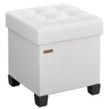 SONGMICS Pouf Contenitore, Cassapanca con Gambe, 38 x 38 x 40 cm, Sgabello Poggiapiedi, 37 L, Rivestimento PVC, per Camera da Letto Soggiorno, Bianco Nuvola LSF0512W02