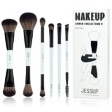 Jessup pennelli trucco, 6pz pennelli make up, 10-in-6 duo-end pennelli collezione must-have, fondotinta polvere ombretto contorno occhi Eyeliner evidenziatore fard pennello, ciano brillante T501