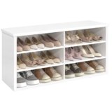 VASAGLE Panca Scarpiera, Scarpiera Ingresso, 6 Scomparti, Ripiani Regolabili, per Soggiorno Corridoio, 29,5 x 100 x 50 cm, Bianco Nuvola LSB036W01