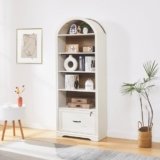 AeasyG Libreria a arco stile Farmhouse a 5 ripiani con cassetti serraturi, libreria alta 177,8 cm con mobile archivio regolabile, libreria a arco vintage per ufficio domestico