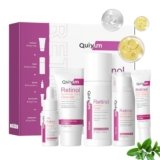 QUIYUM Set Cura Viso Anti-Età al Retinolo 5 Pezzi con Detergente Tonico Siero Crema Contorno Occhi e Crema Idratante per Donna