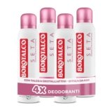 Borotalco, Deodorante Spray Seta, con Talco a Cristalli Attivi, Tripla Protezione Asciutta, Senza Alcool, Profumo di Talco eFiori Rosa, 48h efficacia – 4 Pezzi da 150 ml – Esclusiva Amazon