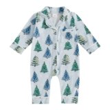 Balaflyie Baby Girl Button Down Pajamas Romper One-Piece Jumpsuit Long Sleeve Sleeper Infant Sleepwear (Christmas Tree&Blue,12-18 Months)