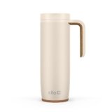Ello Magnet 18oz Stainless Steel Travel Mug with Handle and Leak Proof Lid | Vacuum Insulated Coffee Cup Keeps Drinks Hot for 5 Hours | BPA Free Tumbler with Built In Coaster, Limestone