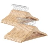 SONGMICS Grucce in Legno, 48 Pezzi, Grucce Appendiabiti, con Scanalature sulle Spalle, Barra per Pantaloni, Gancio Girevole a 360°, per Giacche Camicie Cappotti, Beige Naturale CRW010N48