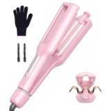 4 In 1 Regolabile Piastra Onde per Capelli – 22/25/32/38mm Piastra Onde per Onde da Spiaggia, Onde Naturali, Onde d’acqua, Onde da Sirena, Antiscottature, Display Digitale, 4 Temperature, Pink
