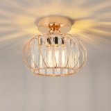 ANWIO Small Crystal Semi Flush Mount Ceiling Light Fixture, Gold Chandelier Hallway Light Fixtures, Modern Crystal Entryway Light Fixture for Corridor Closet Foyer Bathroom Kitchen, E26, 9inch