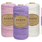 DXRPO Macrame Corda 3 mm x 100 m x 3, Macramè Filo Cotone per Fai Da Te, Piante Sospese, Natale, Decorazione Boho (Naturale, Rosa, Viola)