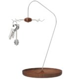 ijifly Key Organizer Hanger Tower Stand with Rotatable Hook and Wooden Tray for Rings Earrings Bracelets Storage for Vanity Table Nightstand Desk and Bedroom Décor – (Retro)