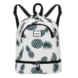 HAWEE Dry Wet Drawstring Backpack with Shoe Compartment for Women and Men Waterproof Yoga String Bag Outdoor Sports Rucksack for Gym/Beach/Swim Pool, Pineapple Green