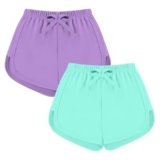 TATAKERI 2 Pack Toddler Baby Girl Shorts Solid Little Girls Shorts Baby Summer Athletic Pants with Drawstring 18M-6T Purple/Green