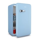 Klarstein Audrey Evo 112L – Frigorifero Piccolo, Design Rétro, Silenzioso: 40 dB, Termostato Meccanico, Sportello Reversibile, Mini Frigo da Camera & Ufficio, Blu