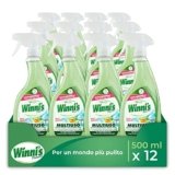 Winni’s – Detergente Spray Multiuso Ipoallergenico, Azione Pulente su Vetri, Specchi e Superfici Lavabili, Senza Risciacquo, con Materie Prime di Origine Vegetale, 500 ml x 12 Confezioni