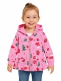 HILEELANG Toddler Girl Zip Up Hooded Sweatshirts Jacket With Ruffle Hem Pink Christmas Tree Print Cotton Lightweight Outwear 3-4 Years