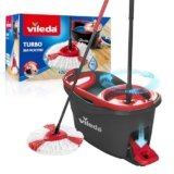 Vileda Turbo Sistema lavapavimenti rotante con secchio e pedale |Manico telescopico 55–130 cm |Lavapavimenti con strizzatura a centrifuga| Fiocco Microfibra 2in1| Lavapavimenti rotante e secchio