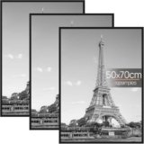 upsimples Confezione da 3 Cornice 50 x 70 cm, Cornici 50×70 Nero, Montaggio a Parete Orizzontale o Verticale con Strisce Scorrevoli, Per Galleria Fotografica