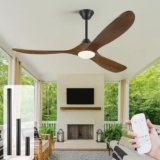 OUENGK Ventilatore Da Soffitto Da Esterno In Legno Da 132 Cm Con Luce, Ventilatore Da Soffitto Rustico Con Telecomando, Ventilatore Da Sofitto Con Motore Cc Reversibile Da Letto E Portico