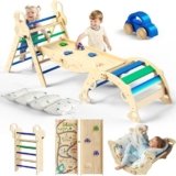 Bimomiki Pikler Triangle Set 10-in-1 Climbing Toys for Toddlers with Cushion – Wooden Montessori Indoor Climbing Gym with Arch, Ramp & Ladder, Montessori Toys for Toddlers (Glacier Lake)