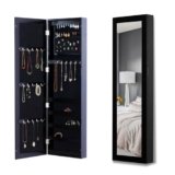 HOMCOM – Armadio Portagioielli da Parete con Specchio in Legno MDF, Nero,37×9.5x121cm