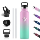 Vikastar Borraccia Termica, 750ml Senza BPA, Thermos per Bevande Calde, Acciaio Inox, Borraccia Termica 750 ml, a Prova di Perdite, Bottiglia Termica per Sport, Palestra, Ciclismo, Rosa & Verde