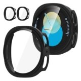 Jvchengxi [2 Pezzi Opaco Custodia per Samsung Galaxy Watch 8 40mm Pellicola Protettiva, Rigida PC Vetro Temperato Cover Anti-Graffio Schermo Protezione Case Galaxy Watch 8 40mm(Nero/Nero)