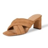 Amazon Essentials Women’s Crossover Heeled Sandal with Padded Straps and Memory Foam Insole, Tan Faux Microsuede, 9
